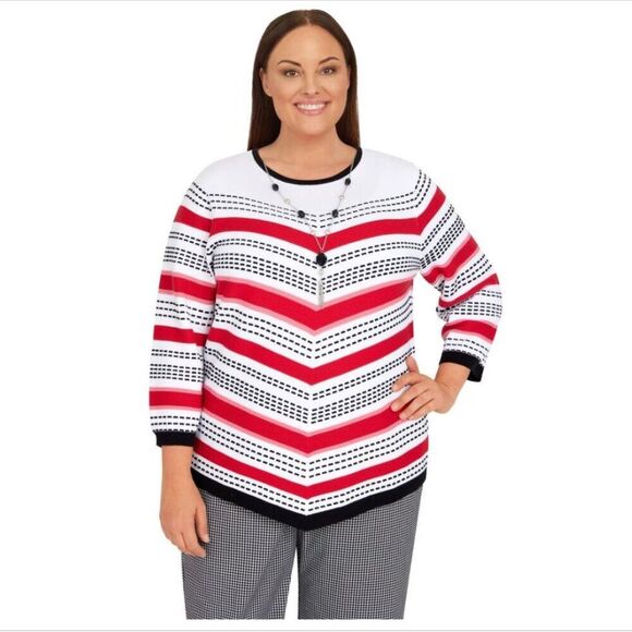 Alfred Dunner Womens Textured Chevron Asymmetrical Hem Sweater Size 3X - Picture 1 of 8